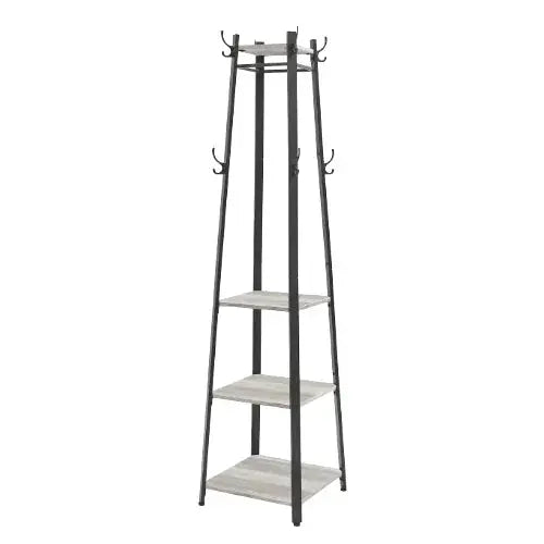 Porte-manteau colonne sur pied avec étagères en bois, design moderne, de la marque Porte-Manteau & Co.