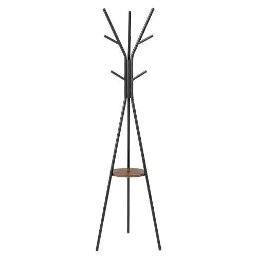 Porte-manteau sur pied design avec tablette noir de la marque Porte-Manteau & Co, structure en métal moderne.